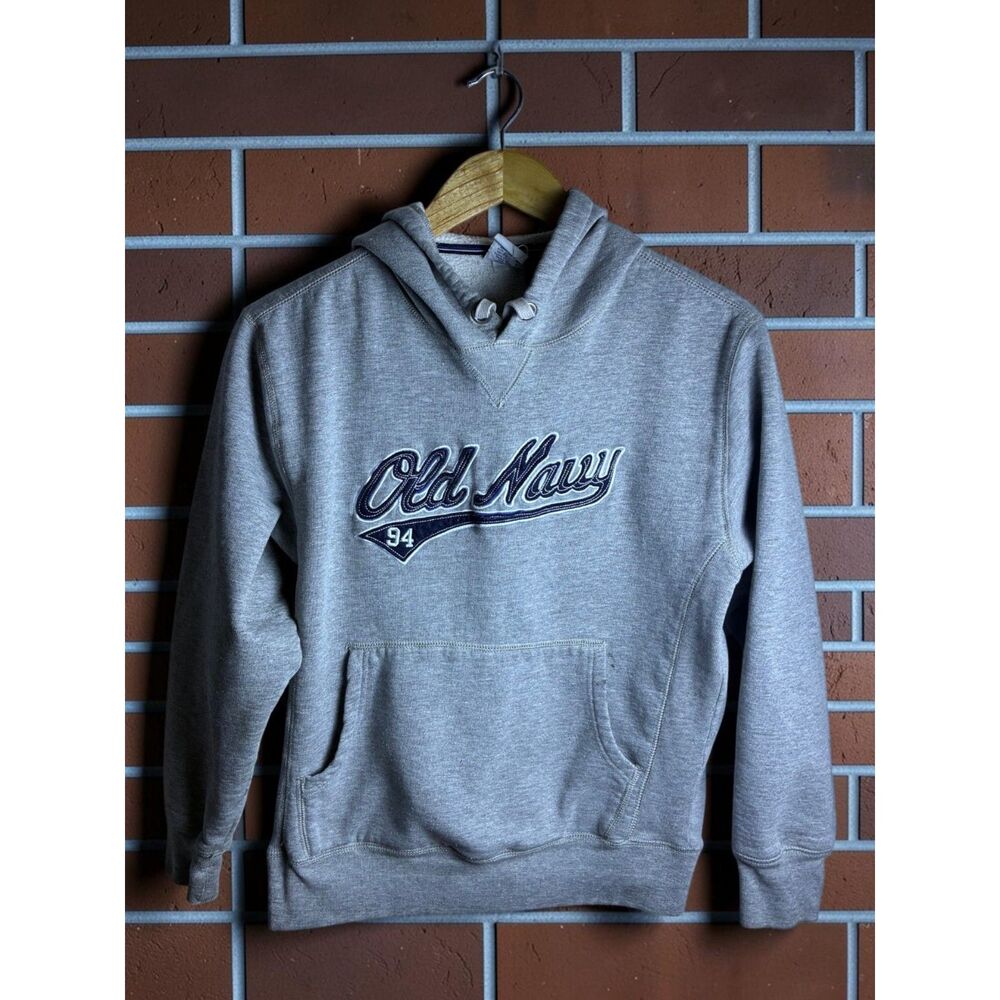 Old Navy 94 Embroidered Logo Pullover Hoodie Men’s Small Gray Y2K